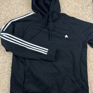 Adidas Hoodie Pullover Black Mens Size 2XL XXL Peeling Logo Drawstring Hooded